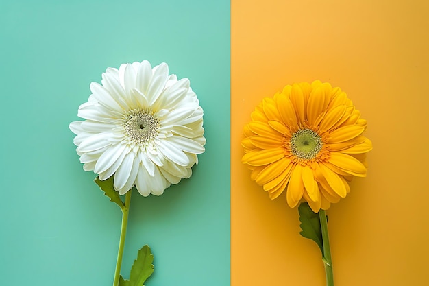 White and Yellow Flower on a TwoTone Background