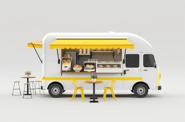 White Yellow Food Truck With White Background