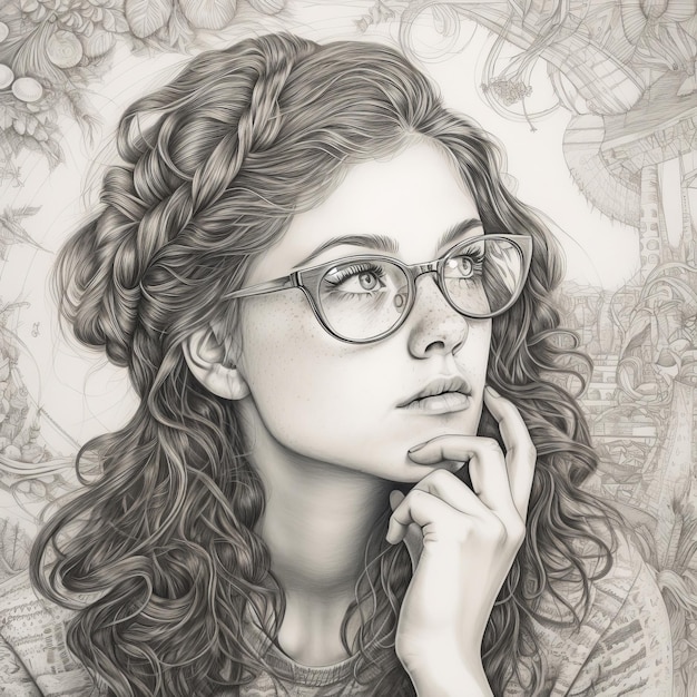 White young woman in thinking and doubts illustration