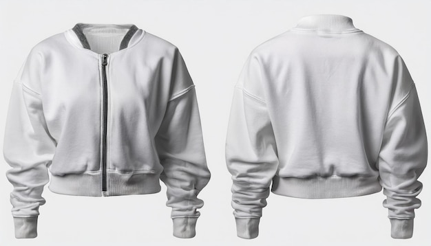 White Zip Up Sweatshirt Mockup Front and Back View