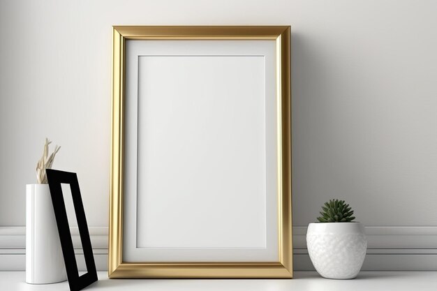 A whitebacked wooden frame is exhibited A rooms faux poster frame