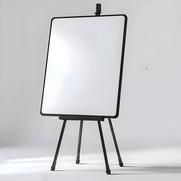 Photo whiteboard with black frame and stand isolated on background presentation and teaching tool