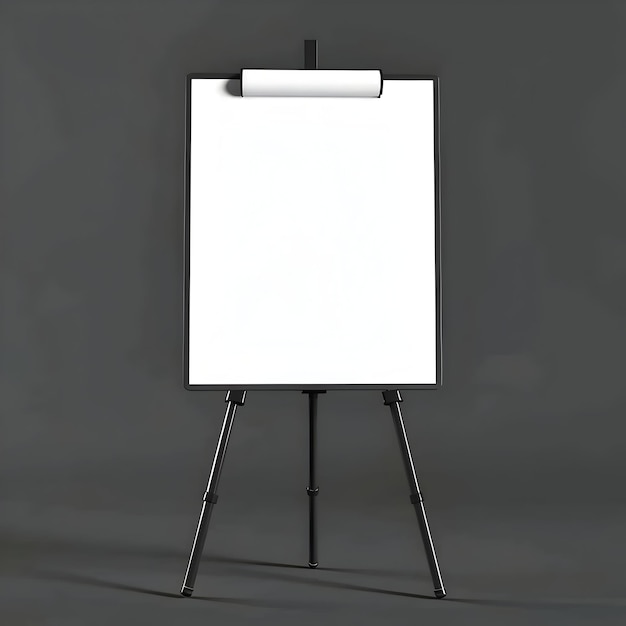 Photo whiteboard with black frame and stand isolated on background presentation and teaching tool