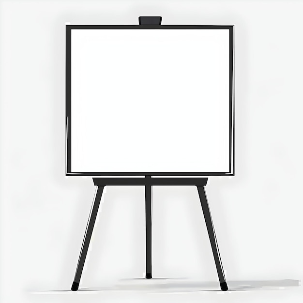 Photo whiteboard with black frame and stand isolated on background presentation and teaching tool