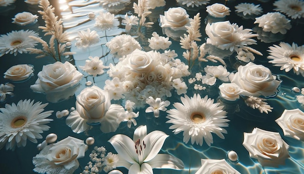 whitecolored flowers delicately floating on crystalclear water