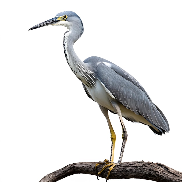 whitefaced heron in melbourne zoo isolated on white background text area