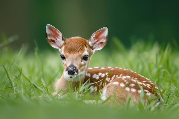 Whitetail Fawn in the Grass Adorable Young Cervid Mammal in Nature Wildlife Habitat