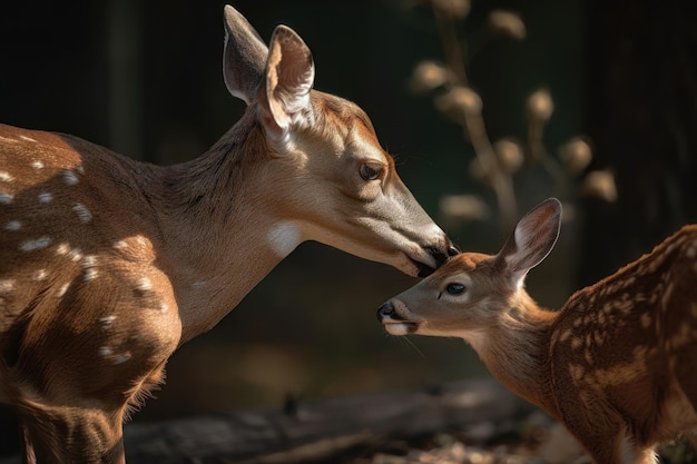 WhiteTailed Deer Licks Her Fawn AI generated