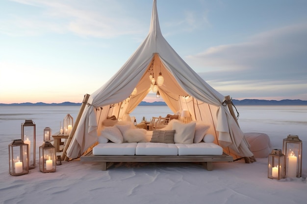 Whitewashed Desert Glamp A Blend of Light White and Wood AI