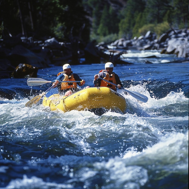 Photo whitewater rafting adventure navigating through thrilling rapids