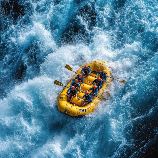 Whitewater Rafting through Thrilling Rapids on River