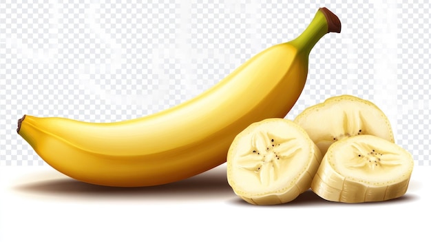 Photo whole bananas and slices isolated on transparent background