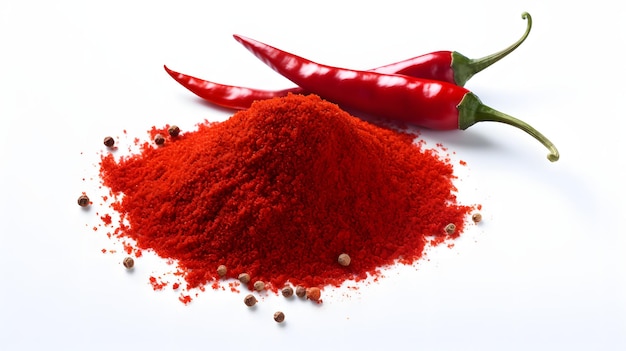 Whole Cayenne pepper and powder white background