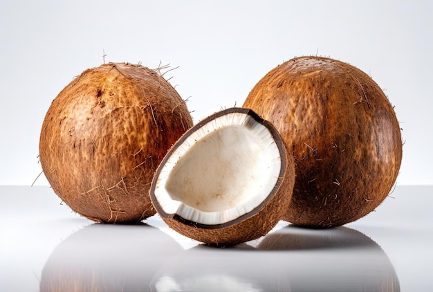 Whole coconuts isolated on white background