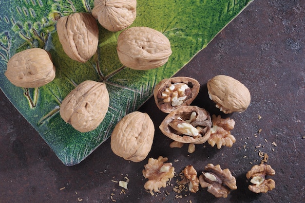 Whole and cracked walnuts