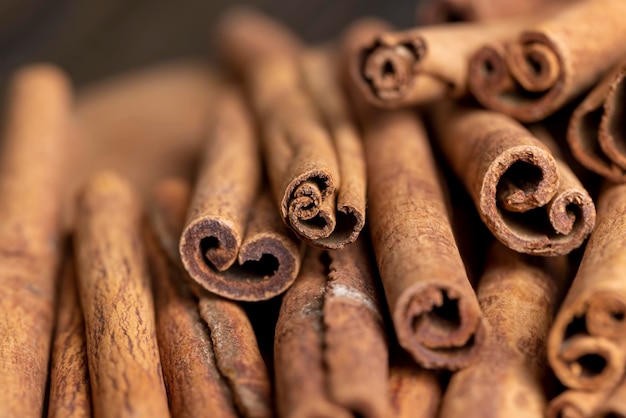 Whole dried cinnamon for baking heaped fragrant cinnamon spice