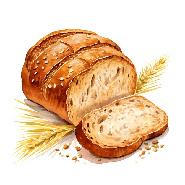 Whole Grain Bread Loaf with Healthy Ingredients on White Background