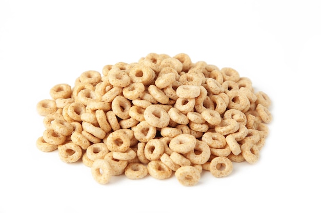 Whole grain cereal rings isolated on white background