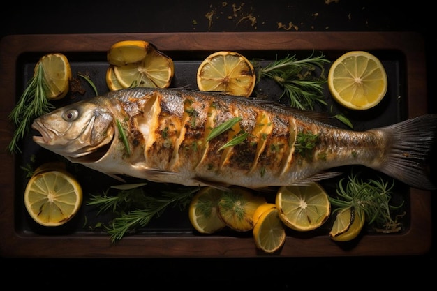 A whole grilled fish with lemon and rosemar Seafood Photos 1711jpg