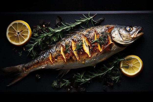 A whole grilled fish with lemon and rosemar Seafood Photos 1712jpg