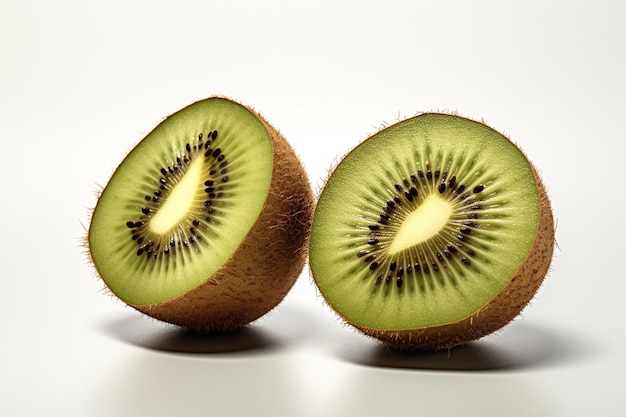 Whole and half cut kiwi isolated on white background