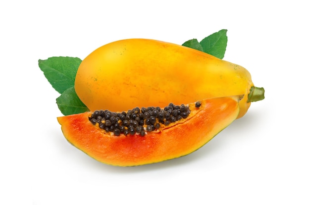 Whole and half of ripe papaya fruit