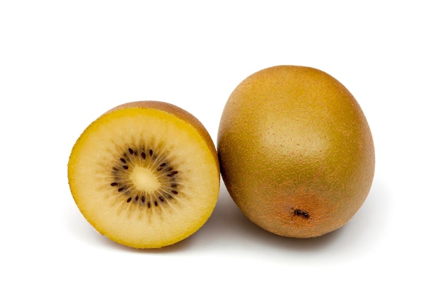 Whole and a half yellow or gold kiwi