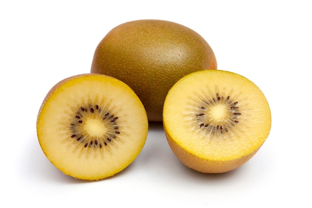 Whole and a half yellow or gold kiwi