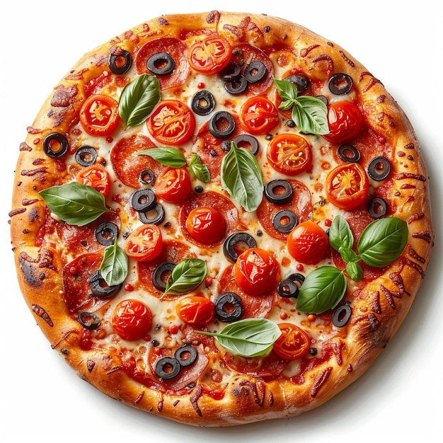 Whole italian pizza on transparent background with ingredients