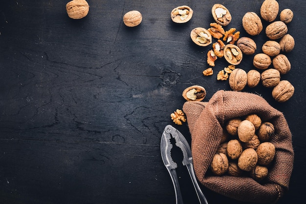 Whole nuts on the Wooden black board.