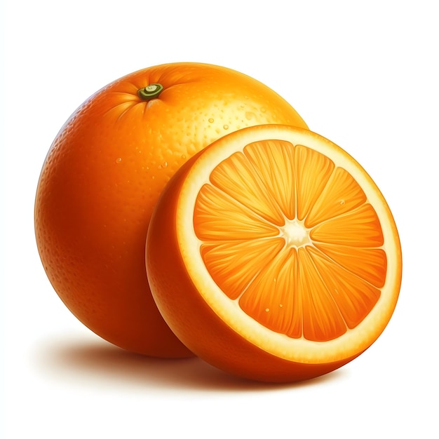 A whole orange and a slice orange isolated on white background