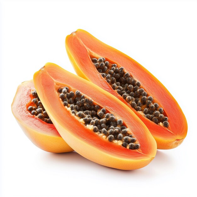 Photo a whole papaya rests on a stark white background