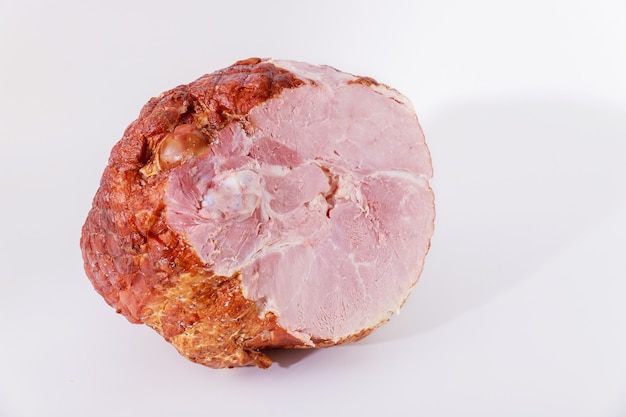 Whole pork ham isolated on white background. Meat, meal.