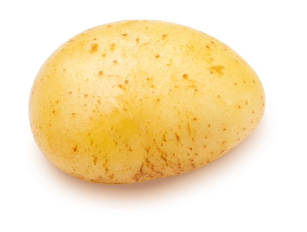 Whole potato, washed and skinned. Isolated on white background.