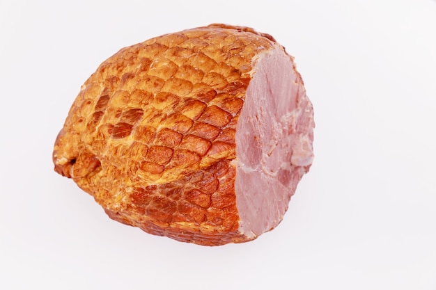 Whole semi boneless pork ham isolated on white background.