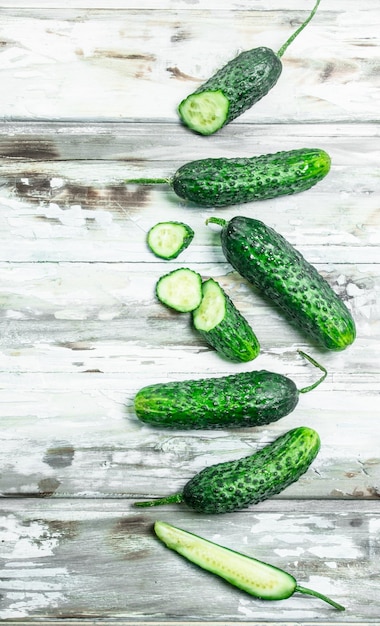 Whole and sliced cucumbers