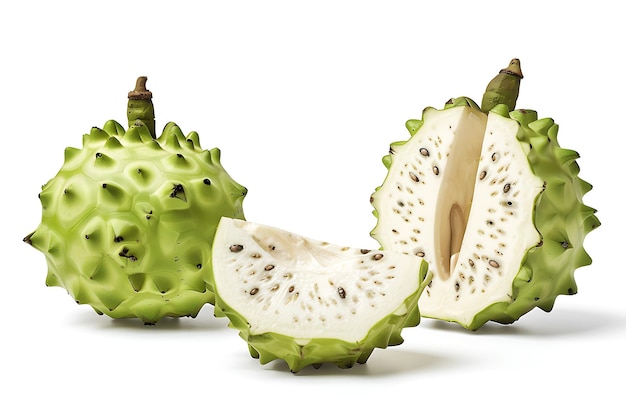 Whole and Sliced Kiwano Melon on a White Background