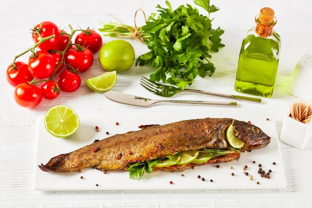 Whole trout fish baked in an oven