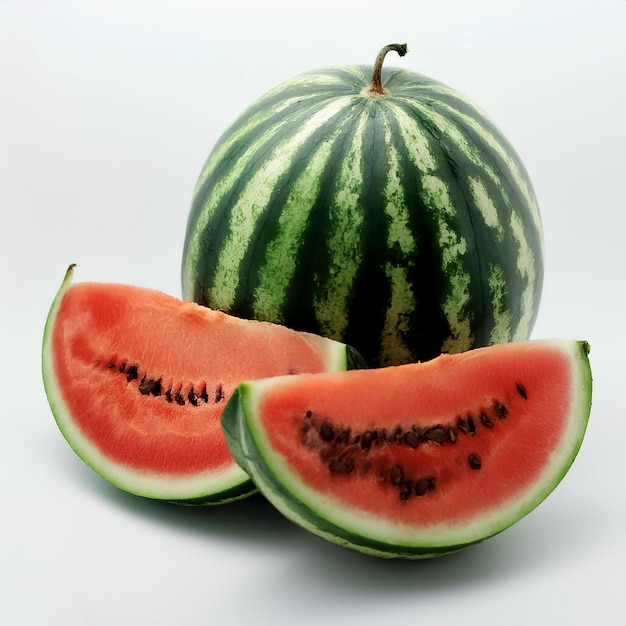 a whole watermelon and a few slices isolated on white background top of views