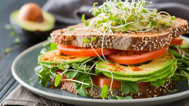 Whole Wheat Sandwich with Hummus Avocado and Sprouts