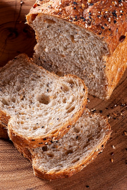 Wholemeal sourdough bread topped with sesame seeds