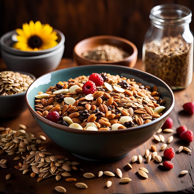 Wholesome Breakfast Delight Artfully Arranged Granola Bowl with Assorted Seeds