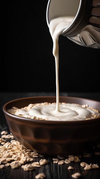 Wholesome Indulgence Bowl of Creamy Oatmeal with a Swirl of Milk Pour a Nourishing Delight for the Senses