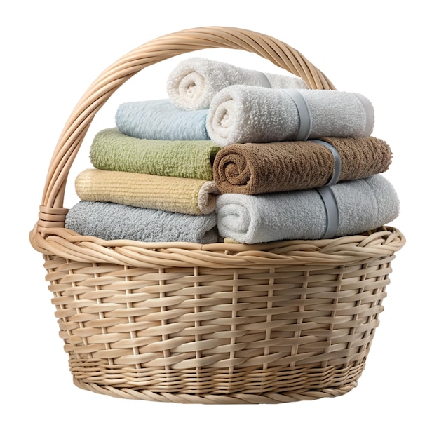 Wicker Basket Filled with Folded Towels