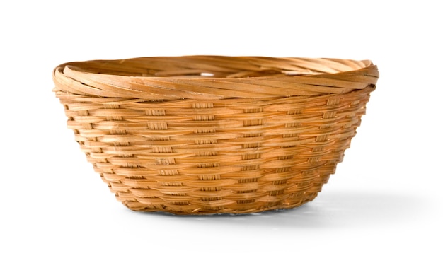 Wicker basket on a white