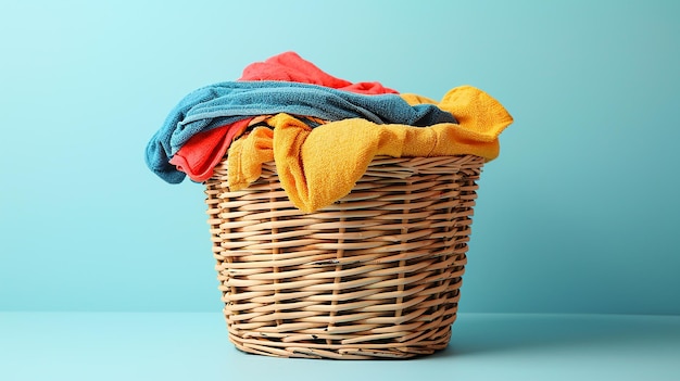 Photo a wicker basket with a few colorful towels in it