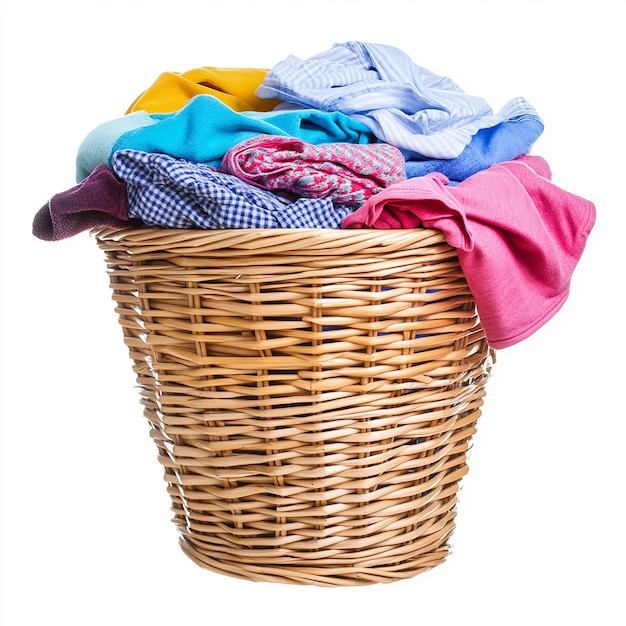 Photo a wicker basket with a laundry basket full of clothes