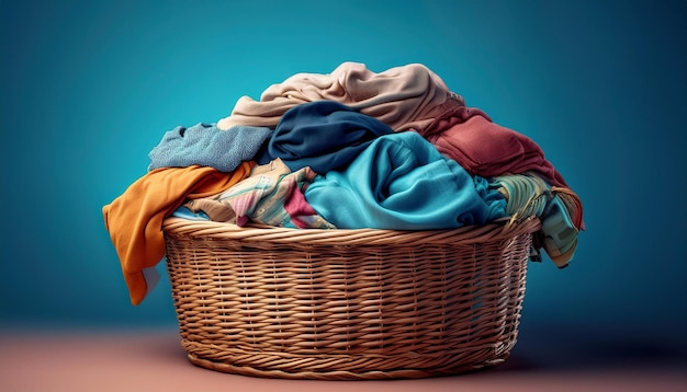 wicker laundry basket full of clothes