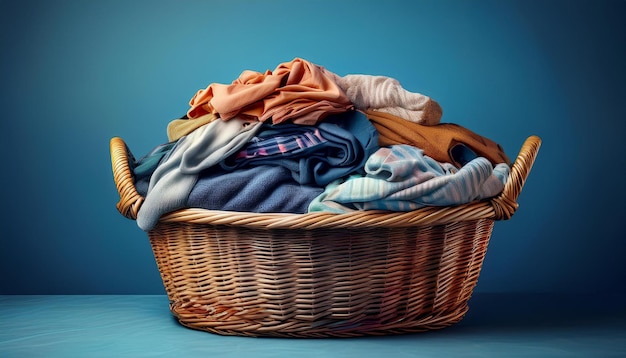 wicker laundry basket full of clothes