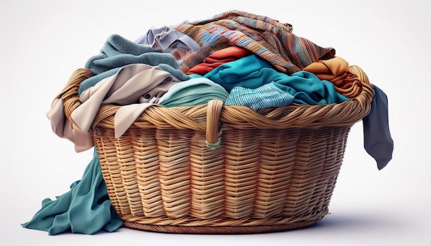 wicker laundry basket full of clothes